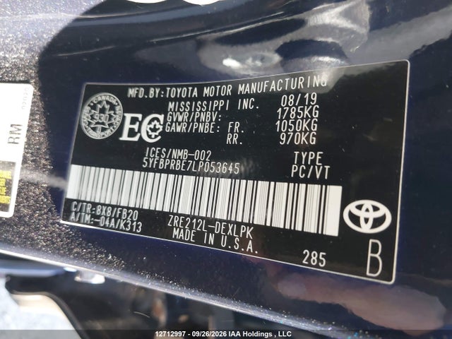 Toyota Corolla 2020 5YFBPRBE7LP053645 Image 9