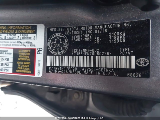 Toyota CAMRY LE 2016 4T1BF1FK7GU602267 Image 9