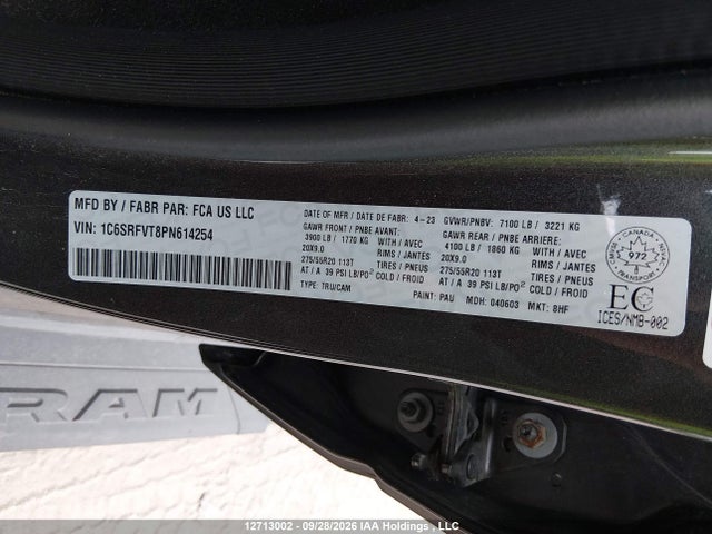 2023 Ram 1500 Sport მანქანა იყიდება აუქციონზე, vin: 1C6SRFVT8PN614254, აუქციონის ნომერი: 12713002