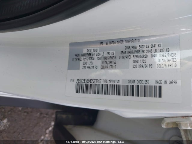 2021 Mazda Cx-9 Signature მანქანა იყიდება აუქციონზე, vin: JM3TCBEY5M0533747, აუქციონის ნომერი: 12713018