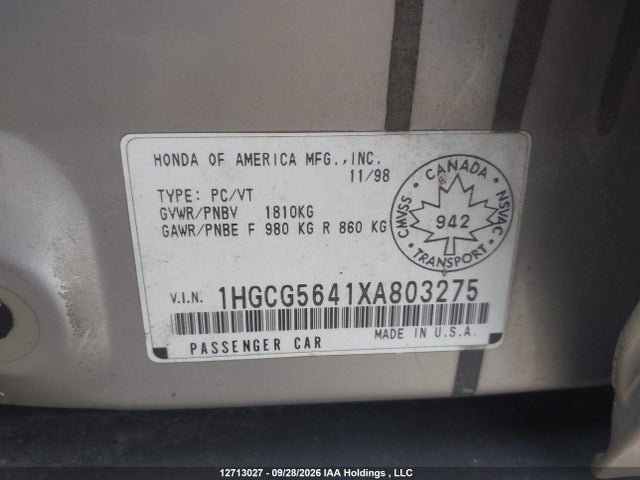 Aukcja sprzedaży 1999 Honda Accord Lx, vin: 1HGCG5641XA803275, numer aukcji: 12713027