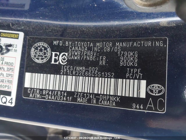12713037 :رقم المزاد ، 2T1LR32E66C551352 vin ، 2006 Toyota Matrix Xr مزاد بيع