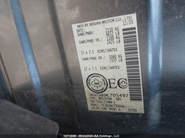 Продажа на аукционе авто 2021 Nissan Rogue S, vin: 5N1AT3AB1MC705497, номер лота: 12713045
