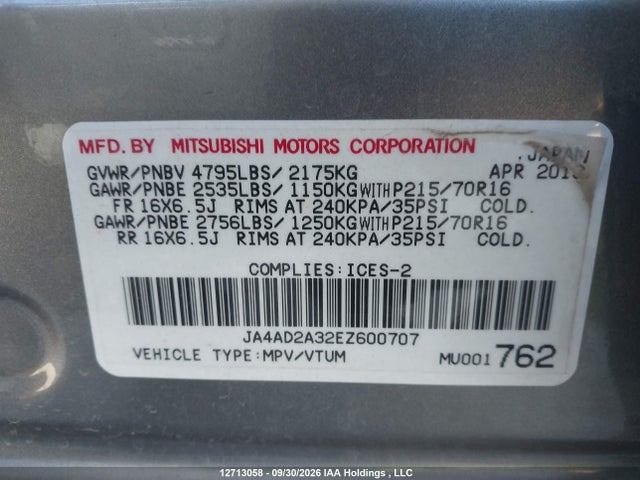 Mitsubishi Outlander Es 2014 JA4AD2A32EZ600707 Image 9