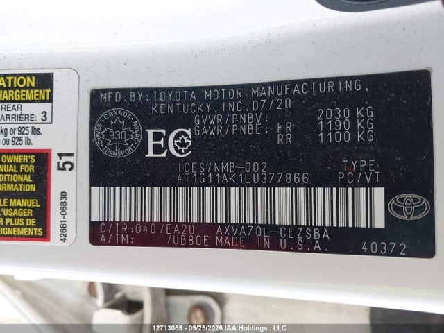 4T1G11AK1LU377866 Toyota CAMRY SE