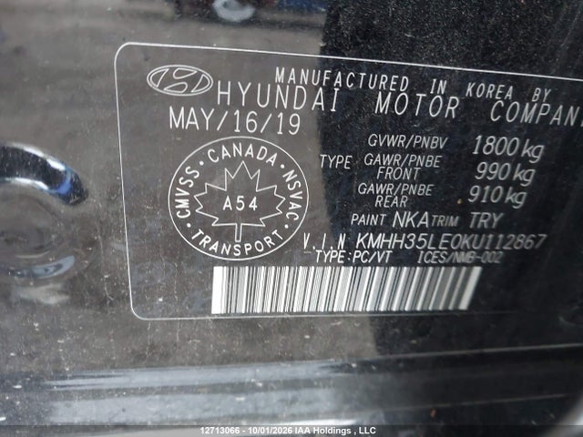 Продажа на аукционе авто 2019 Hyundai Elantra Gt, vin: KMHH35LE0KU112867, номер лота: 12713066