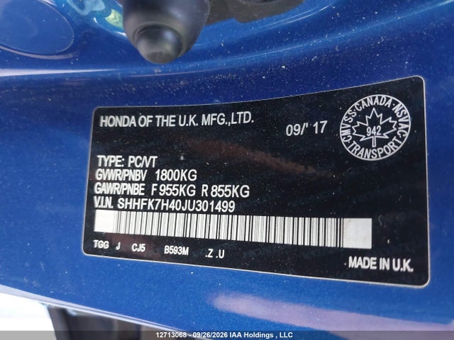 Продаж на аукціоні авто 2018 Honda Civic Sport, vin: SHHFK7H40JU301499, номер лоту: 12713068