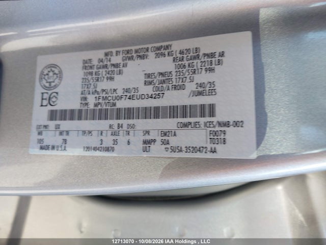 Продажа на аукционе авто 2014 Ford Escape S, vin: 1FMCU0F74EUD34257, номер лота: 12713070