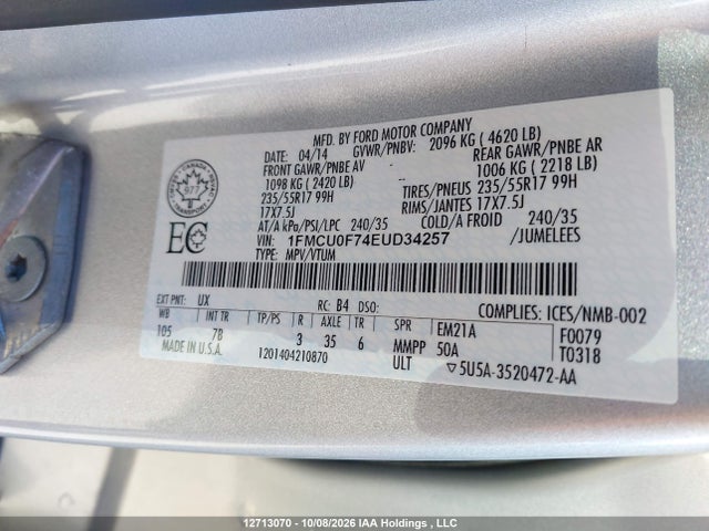 Продажа на аукционе авто 2014 Ford Escape S, vin: 1FMCU0F74EUD34257, номер лота: 12713070
