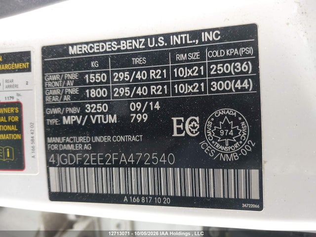 Aukcja sprzedaży 2015 Mercedes-benz Gl 350 Bluetec 4matic, vin: 4JGDF2EE2FA472540, numer aukcji: 12713071