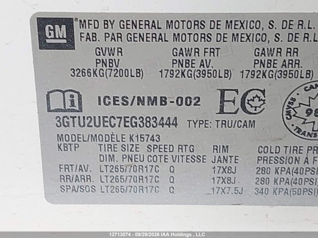 2014 Gmc Sierra K1500 Sle მანქანა იყიდება აუქციონზე, vin: 3GTU2UEC7EG383444, აუქციონის ნომერი: 12713074