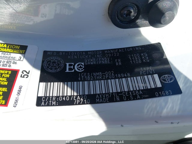 2023 Toyota Camry Hybrid Se მანქანა იყიდება აუქციონზე, vin: 4T1B21HK2PU018948, აუქციონის ნომერი: 12713081