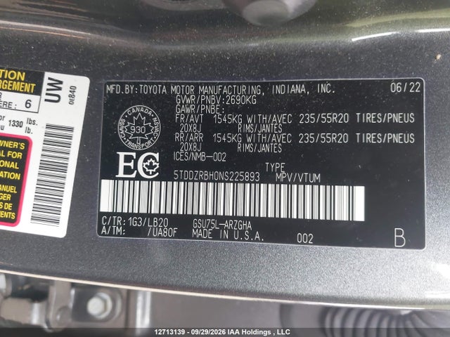 Toyota Highlander Limited 2022 5TDDZRBH0NS225893 Image 19