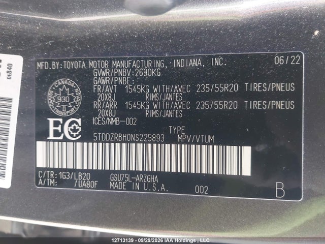 Toyota Highlander Limited 2022 5TDDZRBH0NS225893 Image 9