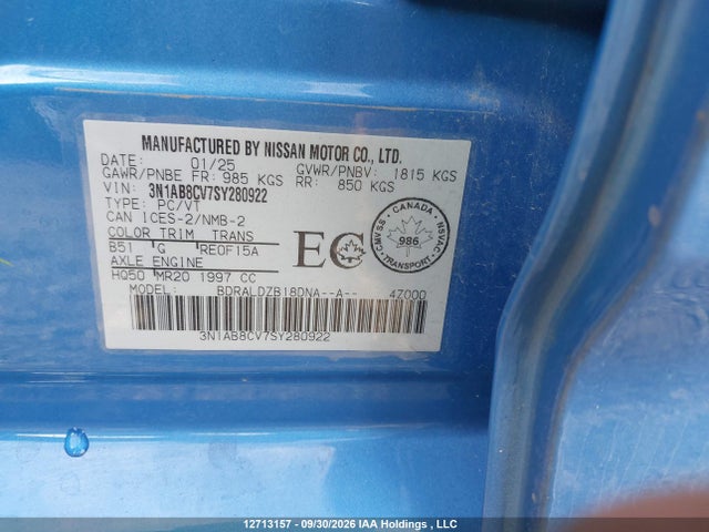 2025 Nissan Sentra Sv მანქანა იყიდება აუქციონზე, vin: 3N1AB8CV7SY280922, აუქციონის ნომერი: 12713157