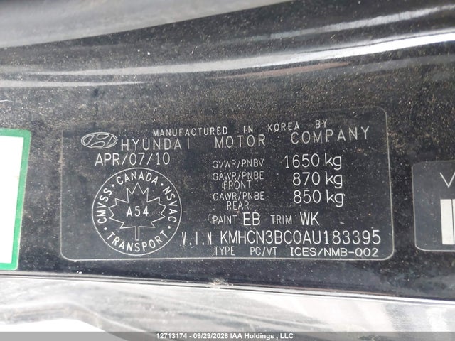Aukcja sprzedaży 2010 Hyundai Accent, vin: KMHCN3BC0AU183395, numer aukcji: 12713174