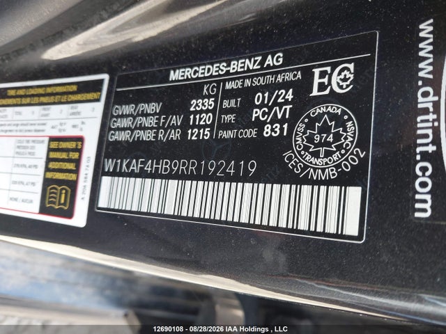 Продажа на аукционе авто 2024 Mercedes-benz C 300 4matic, vin: W1KAF4HB9RR192419, номер лота: 12690108