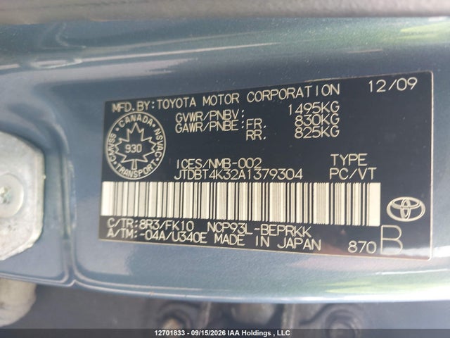 Продаж на аукціоні авто 2010 Toyota Yaris, vin: JTDBT4K32A1379304, номер лоту: 12701833