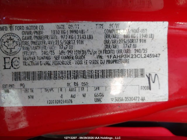 Aukcja sprzedaży 2012 Ford Focus Se, vin: 1FAHP3K23CL245947, numer aukcji: 12713207