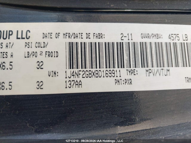 2011 Jeep Patriot მანქანა იყიდება აუქციონზე, vin: 1J4NF2GBXBD169911, აუქციონის ნომერი: 12713210