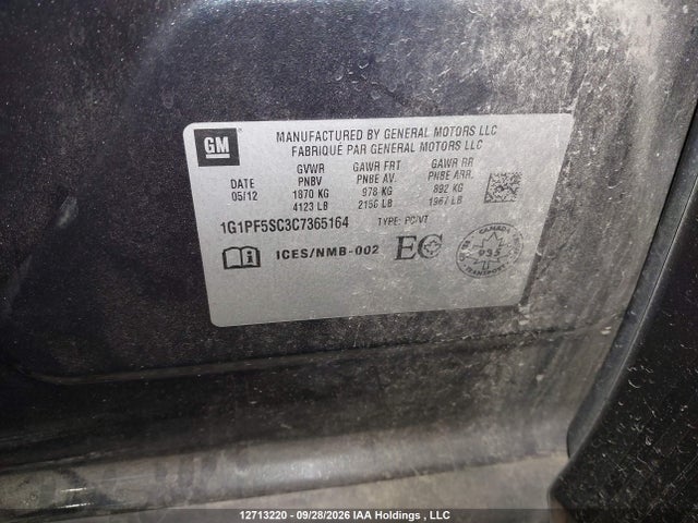 Aukcja sprzedaży 2012 Chevrolet Cruze, vin: 1G1PF5SC3C7365164, numer aukcji: 12713220