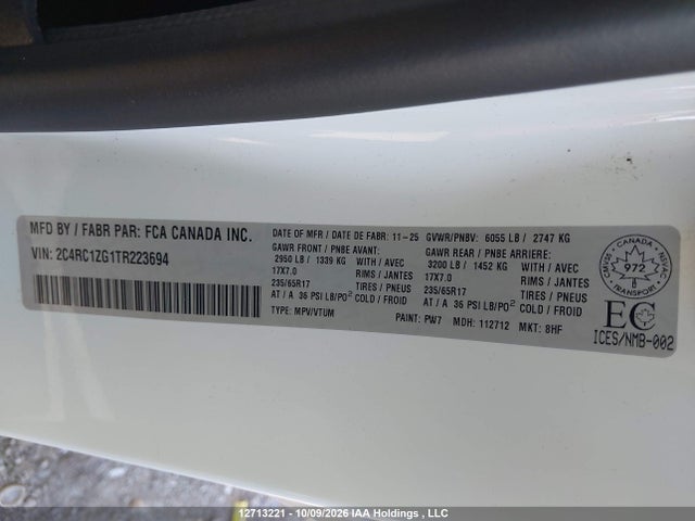 2026 Chrysler Grand Caravan Sxt მანქანა იყიდება აუქციონზე, vin: 2C4RC1ZG1TR223694, აუქციონის ნომერი: 12713221