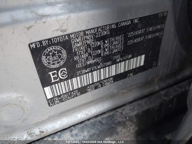 Aukcja sprzedaży 2020 Toyota Rav4 Hybrid Le, vin: 2T3BWRFV1LW057080, numer aukcji: 12713223