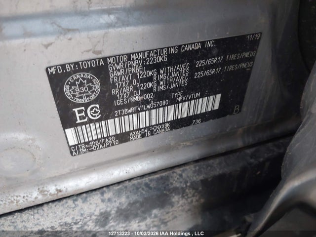 Aukcja sprzedaży 2020 Toyota Rav4 Hybrid Le, vin: 2T3BWRFV1LW057080, numer aukcji: 12713223