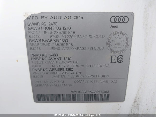 Продажа на аукционе авто 2016 Audi Q5 2.0t Komfort, vin: WA1C2AFPXGA055362, номер лота: 12713232