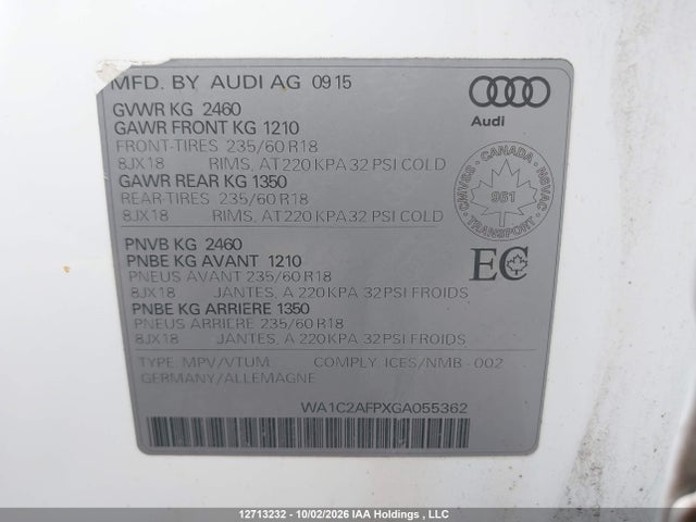 Продажа на аукционе авто 2016 Audi Q5 2.0t Komfort, vin: WA1C2AFPXGA055362, номер лота: 12713232