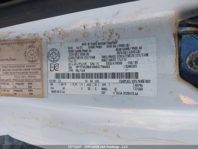 Продаж на аукціоні авто 2022 Ford F250 Super Duty, vin: 1FT7X2B61NEC78603, номер лоту: 12713237