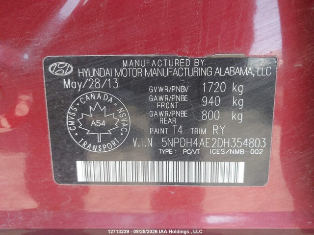 Aukcja sprzedaży 2013 Hyundai Elantra Gls/limited, vin: 5NPDH4AE2DH354803, numer aukcji: 12713239