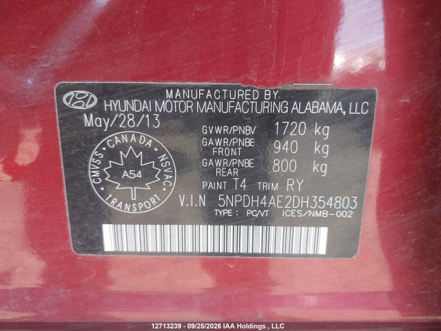 Aukcja sprzedaży 2013 Hyundai Elantra Gls/limited, vin: 5NPDH4AE2DH354803, numer aukcji: 12713239