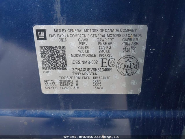 Chevrolet EQUINOX 1LT 2019 2GNAXUEV8K6134669 Image 9