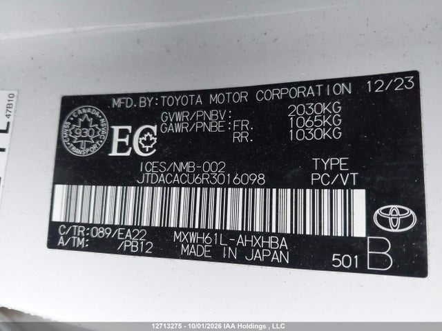 2024 Toyota Prius Prime Xse Premium მანქანა იყიდება აუქციონზე, vin: JTDACACU6R3016098, აუქციონის ნომერი: 12713275