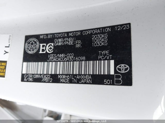 2024 Toyota Prius Prime Xse Premium მანქანა იყიდება აუქციონზე, vin: JTDACACU6R3016098, აუქციონის ნომერი: 12713275