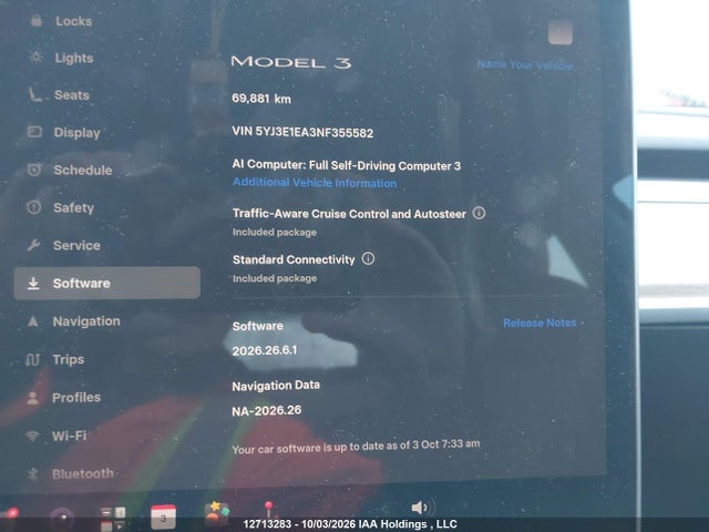 12713283 :رقم المزاد ، 5YJ3E1EA3NF355582 vin ، 2022 Tesla Model 3 مزاد بيع