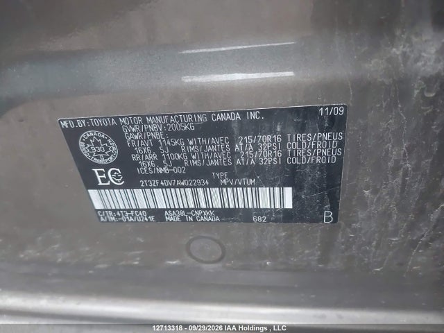 12713318 :رقم المزاد ، 2T3ZF4DV7AW022934 vin ، 2010 Toyota Rav4 مزاد بيع