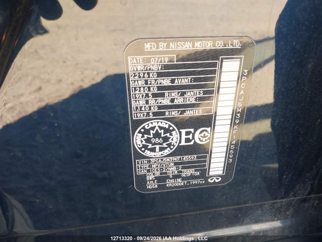 Auction sale of the 2019 Infiniti Qx50 Essential/pure, vin: 3PCAJ5M39KF145593, lot number: 12713320
