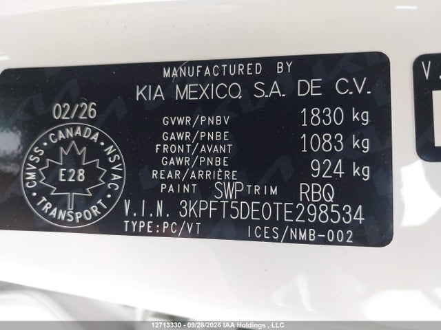2026 Kia K4 Lx მანქანა იყიდება აუქციონზე, vin: 3KPFT5DE0TE298534, აუქციონის ნომერი: 12713330