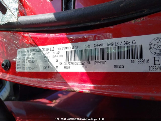 12713331 :رقم المزاد ، 3C4PDCAB0CT312122 vin ، 2012 Dodge Journey Se مزاد بيع