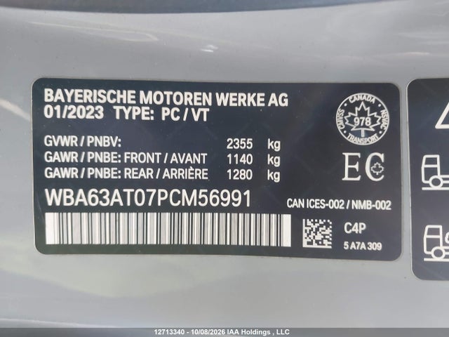 12713340 :رقم المزاد ، WBA63AT07PCM56991 vin ، 2023 Bmw M440i Xdrive مزاد بيع
