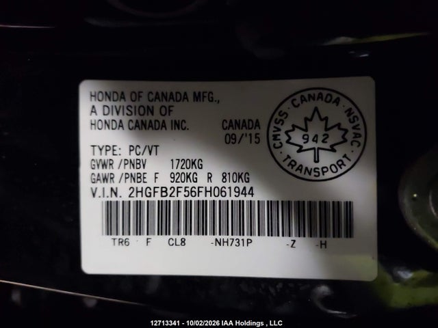 Honda CIVIC EX 2015 2HGFB2F56FH061944 Image 9