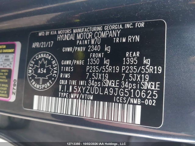5XYZUDLA9JG510625 Hyundai SANTA FE SPORT