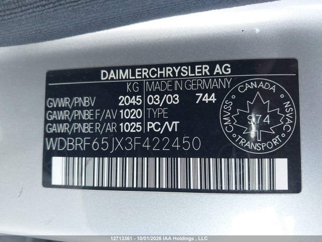 Продаж на аукціоні авто 2003 Mercedes-benz C 32 Amg, vin: WDBRF65JX3F422450, номер лоту: 12713361