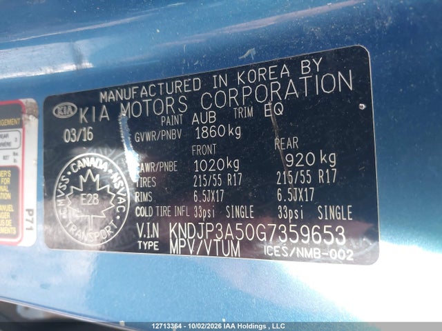 KIA SOUL + 2016 KNDJP3A50G7359653 Image 9