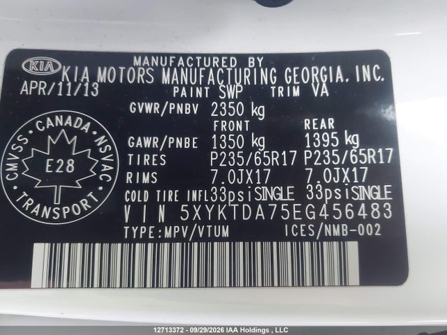 Продажа на аукционе авто 2014 Kia Sorento Lx, vin: 5XYKTDA75EG456483, номер лота: 12713372