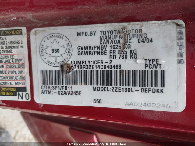 Aukcja sprzedaży 2004 Toyota Corolla Ce/le/sport, vin: 2T1BR32E14C840468, numer aukcji: 12713379