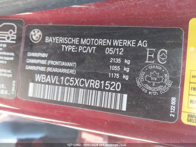 Продажа на аукционе авто 2012 Bmw X1 Xdrive28i, vin: WBAVL1C5XCVR81520, номер лота: 12713383