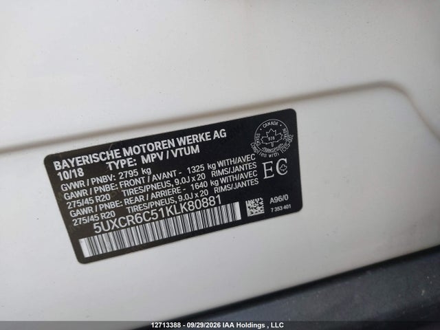 Aukcja sprzedaży 2019 Bmw X5 Xdrive40i, vin: 5UXCR6C51KLK80881, numer aukcji: 12713388